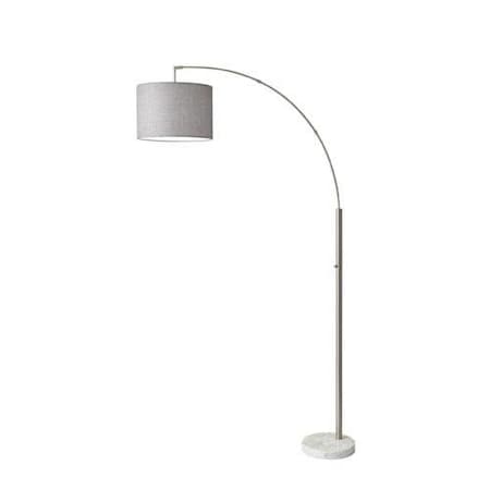 Homeroots Brushed Steel Arc Arm, Adjustable Grey Fabric Shade Reading Nook Floor Lamp 372711